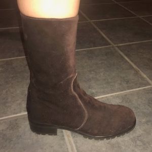 Dark Brown Suede Mid-Calf Boots